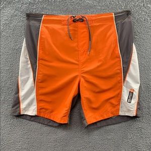 Free Country Men's Board Shorts Aqua Tech Series Swim Trunks Lined Orange Sz L